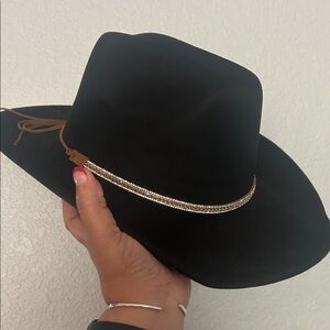 Black Suede Cowboy Hat with Gold Trim